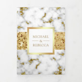 Invitation Trois Volets Mariage Code QR Photo Marbre Or Blanc (Page de couverture)