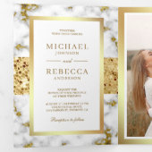 Invitation Trois Volets Mariage Code QR Photo Marbre Or Blanc (Intérieur en premier)