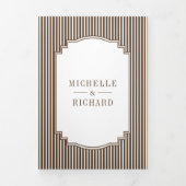 Invitation Trois Volets Mariage Code QR Photo Rayé Brun Chocolat (Page de couverture)