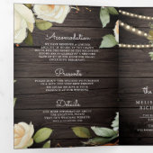 Invitation Trois Volets Mariage Code QR Pot Mason Roses Blanches Bois Rust (Intérieur en premier)