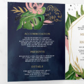 Invitation Trois Volets Mariage Code QR Rose Floral Or Tropical (Intérieur en premier)