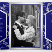 Invitation Trois Volets Mariage Code QR Tourbillon Argent Bleu Royal (Intérieur au milieu)
