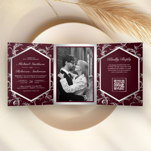Invitation Trois Volets Mariage Code QR Tourbillon Argenté Bourgogne