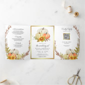 Invitation Trois Volets Mariage Code QR Tournesols Rustiques Citrouille (Intérieur)