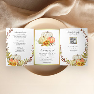 Invitation Trois Volets Mariage Code QR Tournesols Rustiques Citrouille