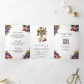 Invitation Trois Volets Mariage code QR tout-en-un Figue Violet Rustique (Intérieur)