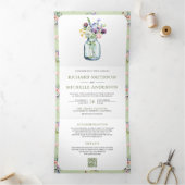 Invitation Trois Volets Mariage Code QR Tout en Un Pot Mason Fleur Sauvage (Intérieur)