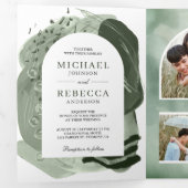 Invitation Trois Volets Mariage Code QR Traits de Pinceau Vert Sage Boho (Intérieur en premier)