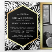 Invitation Trois Volets Mariage Code QR Tropical Palmier Or Blanc (Intérieur en premier)