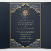Invitation Trois Volets Mariage couleur or soleil et lune carte Tarot (Intérieur au milieu)