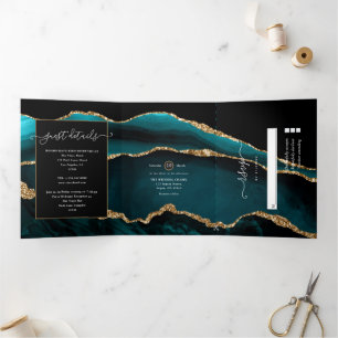 Invitation Trois Volets Mariage d'âge turquoise et Gold