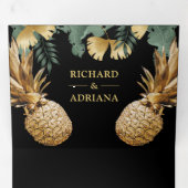 Invitation Trois Volets Mariage d'ananas Tropical Palm Black Gold (Intérieur en premier)