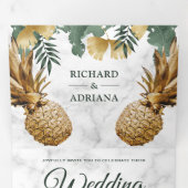 Invitation Trois Volets Mariage d'ananas Tropical Palm Marbre blanc Gold (Intérieur en premier)