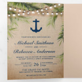 Invitation Trois Volets Mariage d'Ancre de palme tropicale de Burlap (Intérieur en premier)