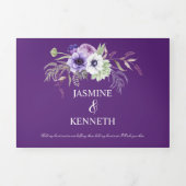 Invitation Trois Volets Mariage d'aquarelle blanc de lavande violet (Page de couverture)