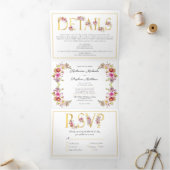 Invitation Trois Volets Mariage d'aquarelle brillant Blooms (Intérieur)