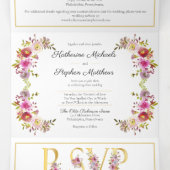 Invitation Trois Volets Mariage d'aquarelle brillant Blooms (Intérieur au milieu)