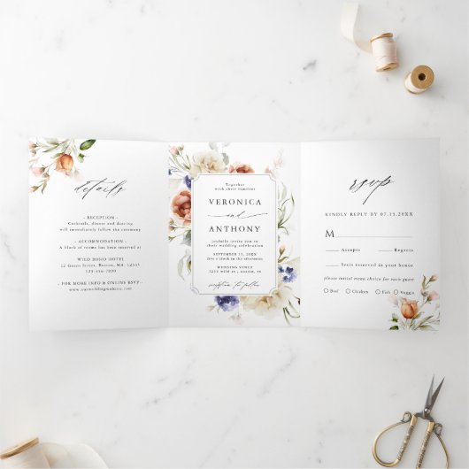 Invitation Trois Volets Mariage d'aquarelle du cadre de jardin (Intérieur)