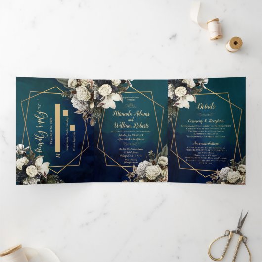 Invitation Trois Volets Mariage d'aquarelle florale rustique moderne (Intérieur)