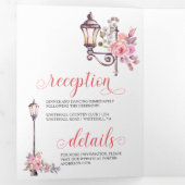 Invitation Trois Volets Mariage d'aquarelle rose inspirée de Paris (Intérieur en premier)