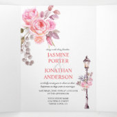 Invitation Trois Volets Mariage d'aquarelle rose inspirée de Paris (Intérieur au milieu)