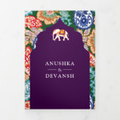 Invitation Trois Volets Mariage d'aubergine flamboyante Art populaire indi (Page de couverture)