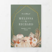 Invitation Trois Volets Mariage d'automne vert sauge floral citrouille pam (Page de couverture)