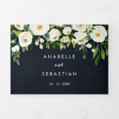 Invitation Trois Volets Mariage de blanc floral Royal Blue verdure (Page de couverture)