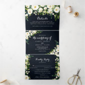 Invitation Trois Volets Mariage de blanc floral Royal Blue verdure (Intérieur)