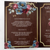 Invitation Trois Volets Mariage de bois de l'esperie florale bleu Bourgogn (Intérieur en premier)