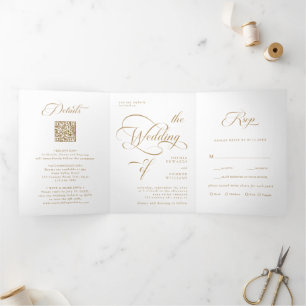 Invitation Trois Volets Mariage de calligraphie classique or