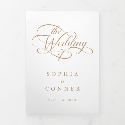 Invitation Trois Volets Mariage de calligraphie classique or (Page de couverture)