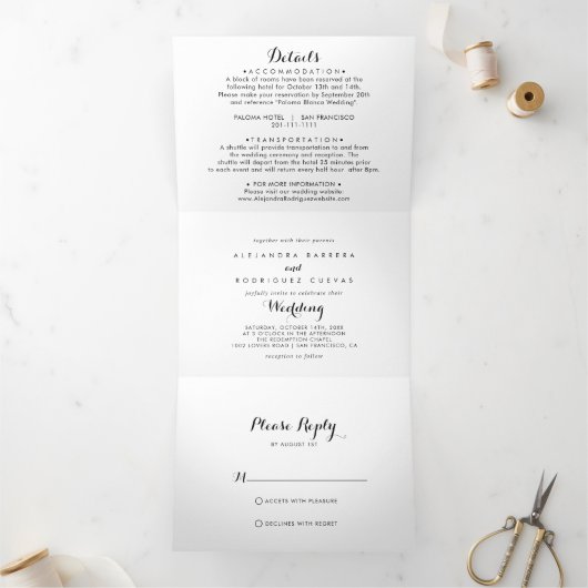 Invitation Trois Volets Mariage de calligraphie moderne (Intérieur)