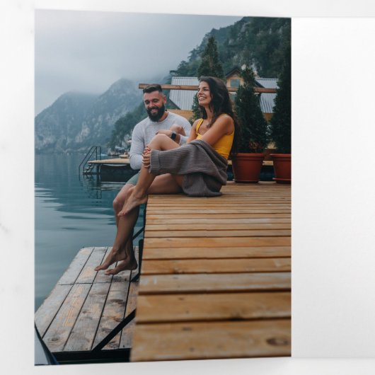 Invitation Trois Volets Mariage de cascade de forêt rustique | Enregistrer (Intérieur en premier)