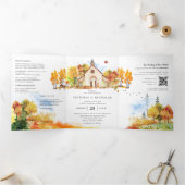 Invitation Trois Volets Mariage de chapelle d'automne rustique (Intérieur)