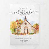 Invitation Trois Volets Mariage de chapelle d'automne rustique (Page de couverture)