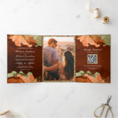 Invitation Trois Volets Mariage de code QR Abstrait de l'encre orange brûl (Intérieur)