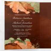 Invitation Trois Volets Mariage de code QR Abstrait de l'encre orange brûl (Intérieur en premier)