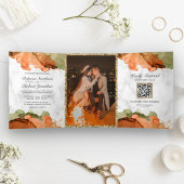 Invitation Trois Volets Mariage de code QR Abstrait en terre cuite moderne