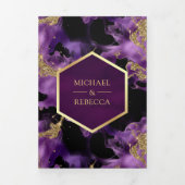 Invitation Trois Volets Mariage de code QR Abstrait Purple Gold (Page de couverture)