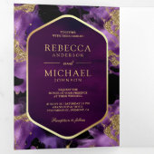 Invitation Trois Volets Mariage de code QR Abstrait Purple Gold (Intérieur en premier)