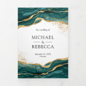 Invitation Trois Volets Mariage de code QR Abstrait turquoise Gold (Page de couverture)