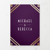 Invitation Trois Volets Mariage de code QR Art Déco géométrique violet or (Page de couverture)