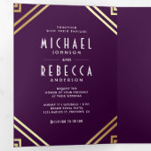 Invitation Trois Volets Mariage de code QR Art Déco géométrique violet or (Intérieur en premier)