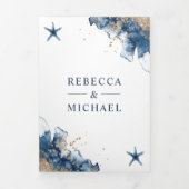 Invitation Trois Volets Mariage de code QR de la marine nautique (Page de couverture)