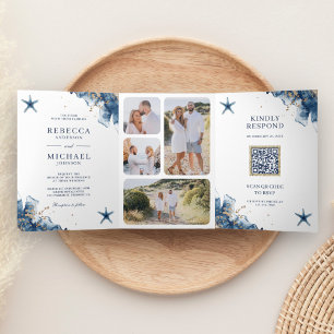 Invitation Trois Volets Mariage de code QR de la marine nautique