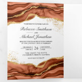 Invitation Trois Volets Mariage de code QR de l'encre Abstraite en terre c (Intérieur en premier)