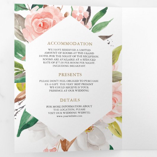 Invitation Trois Volets Mariage de code QR de l'esperie dorée rose (Intérieur en premier)