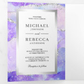 Invitation Trois Volets Mariage de code QR de marbre d'agate violet de lav (Intérieur en premier)
