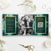 Invitation Trois Volets Mariage de code QR Emerald Green Gold